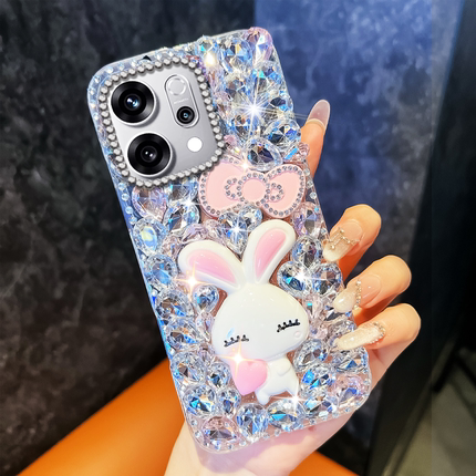 高级水钻可爱小兔适用OPPOReno14手机壳防摔9+保护套2Z网红11小众7se女款14镶钻4SE 5G高级感8新品RENO6PRO