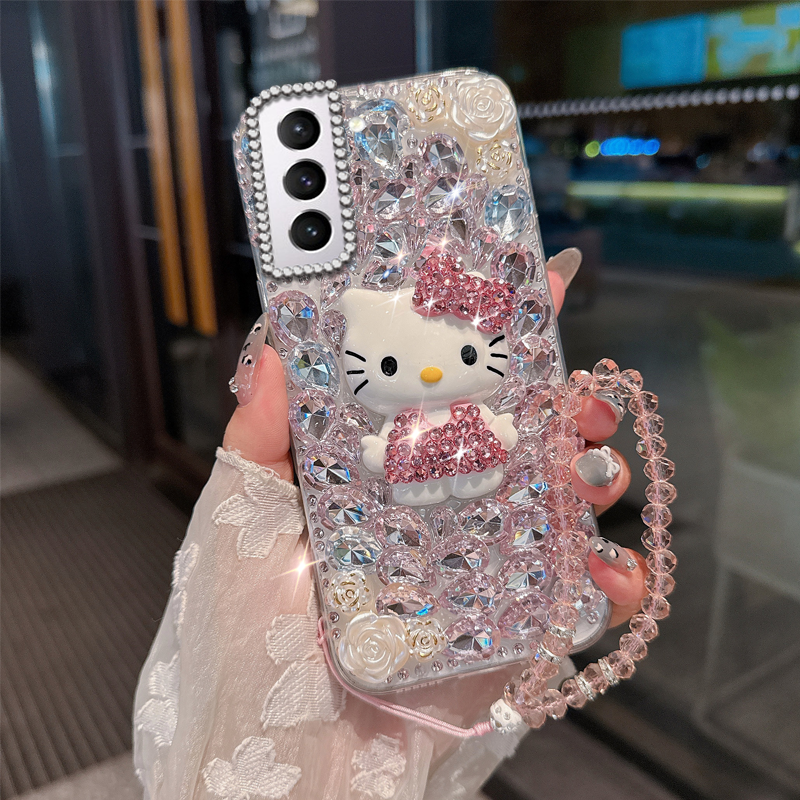 高级KT猫水钻适用三星GalaxyS30手机壳全包S23FE奢华S10+网红S20小众S24Ultra新品S23Ultra外壳S10高级感S9