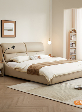 全友家居家具门店同款 93635 软包头层真黄牛皮艺双人床1.5 1.8米