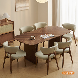 全友家居门店同款 复古风 FY0030 实木胡桃木皮拼花木面条形餐桌