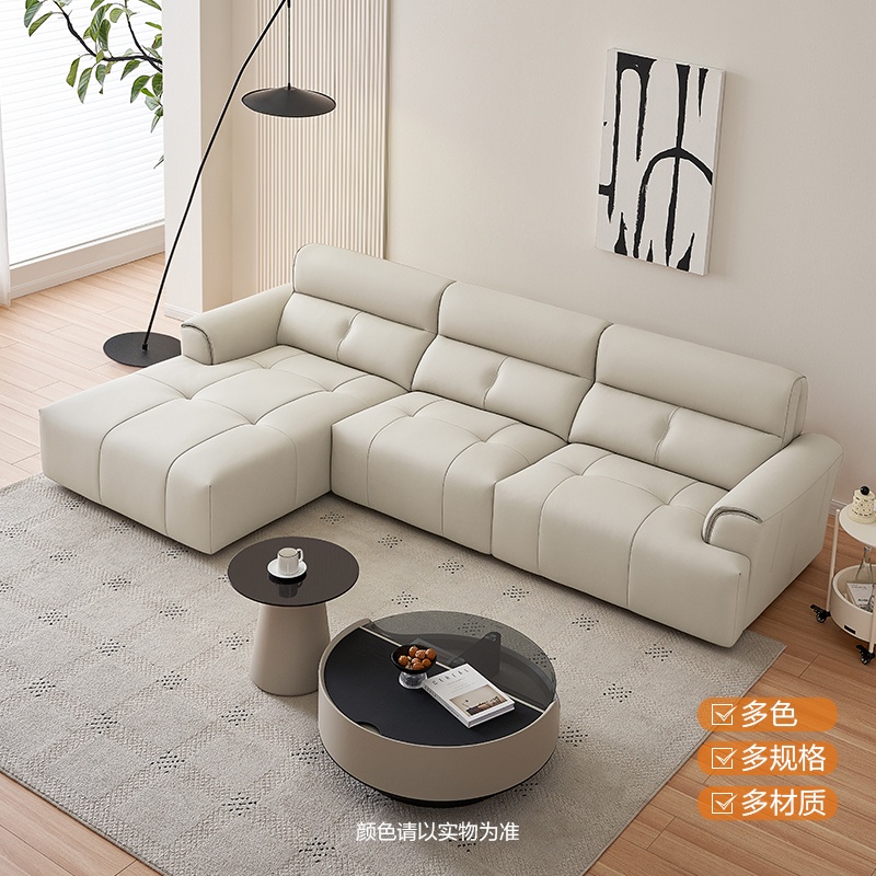 全友家居门店同款 22936AB 头层真黄牛皮转角一字L型直排皮艺沙发