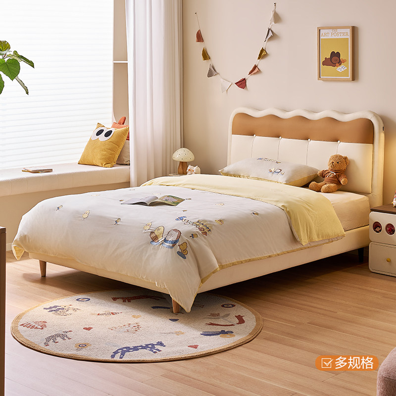 全友家居门店款 奶油 93689 软包猫爪皮儿童单人皮艺床1.35 1.5米