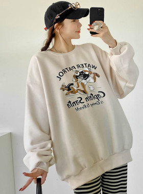 时尚起义韩国甜酷2026春新water卡通字母加绒卫衣T恤dw26010207