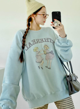 时尚起义韩国甜酷2026春ethereal可爱女孩加绒卫衣T恤dw26010205