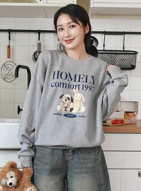 时尚起义韩国甜酷2026春homely字母印花宽松卫衣T恤ki26022206