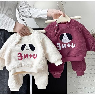 婴儿冬装加绒加厚卫衣卫裤套装洋气男女童毛绒时髦保暖分体两件套