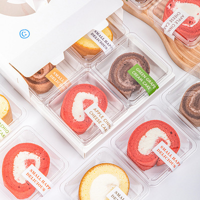 切片单个日式瑞士卷打包盒虎皮肉松卷一次性透明西点甜品包装盒子