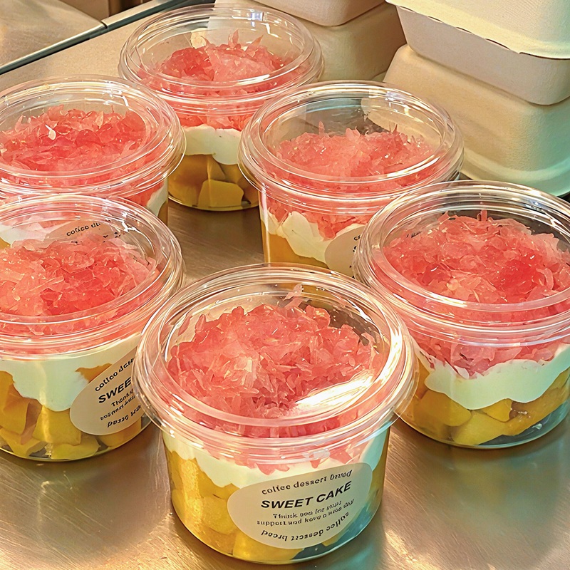 固体杨枝甘露打包盒4寸芒果千层蛋糕甜品西点高透摆摊商用包装盒