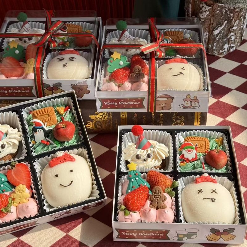 圣诞节四宫格雪媚娘包装盒圣诞老人装饰礼物送人甜品西点打包盒子,厨房/烹饪用具,点心包装盒/包装袋,淘宝优惠券,粉丝福利购,淘宝优惠卷