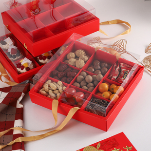 新年透明九宫格杯子蛋糕包装礼盒红色喜庆中式糕点花酥甜品喜饼盒