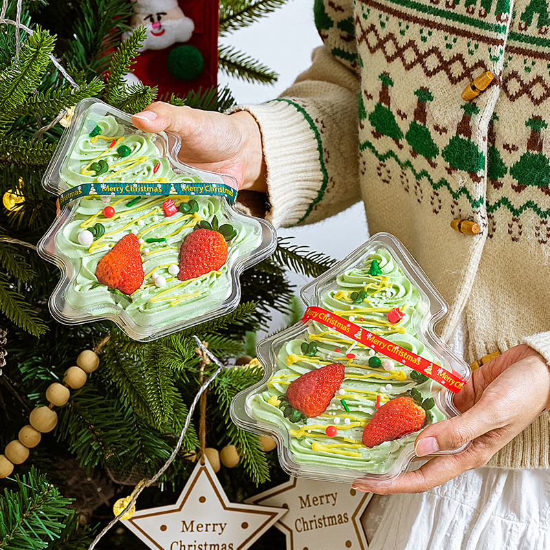 圣诞节圣诞树慕斯千层蛋糕包装盒防雾加厚透明甜品西点吸塑打包盒