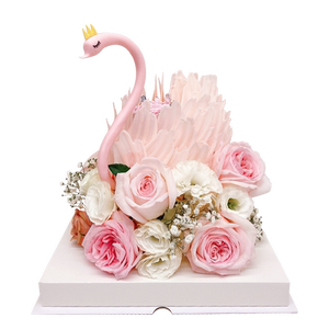 CAKEBOSS粉天鹅花梦双层鲜花订婚情人节生日蛋糕北京上海同城配送