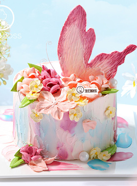 CAKEBOSS摩羯座蝶向花野浪漫蝴蝶水果奶油生日蛋糕北京同城配送