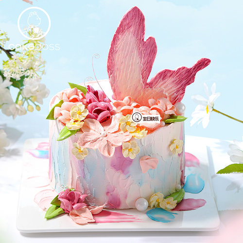CAKEBOSS白羊座蝶向花野浪漫蝴蝶水果奶油生日蛋糕北京同城配送
