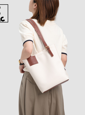 potomac尼龙托特包通勤大容量单肩手提包包真皮拼接撞色尼龙包女