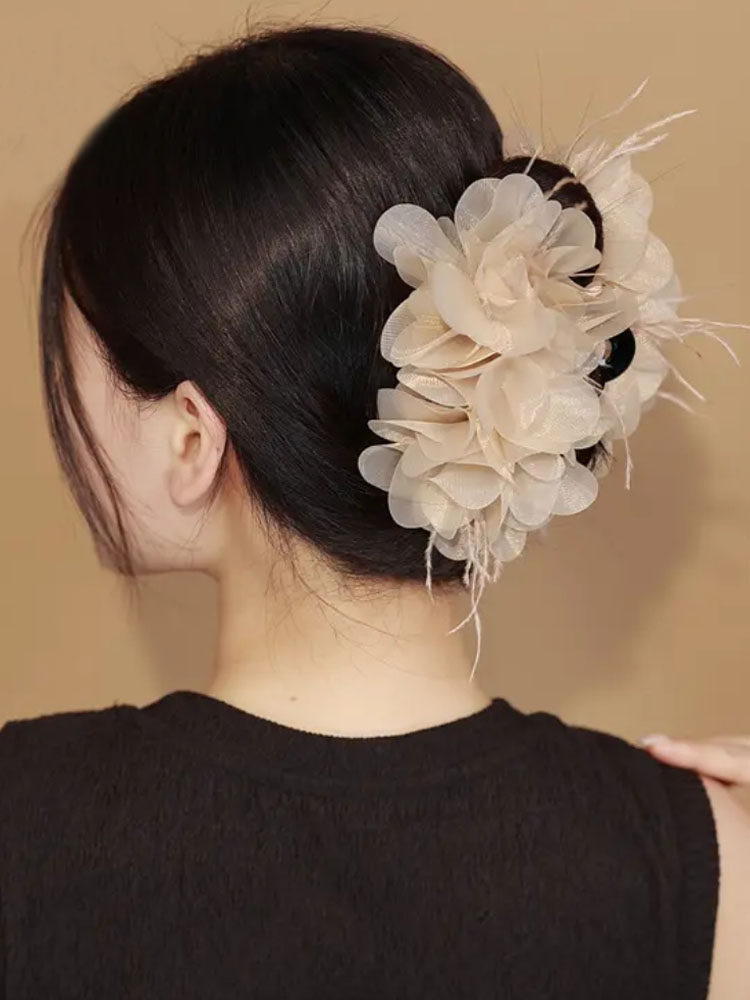 2025年新款花朵羽毛抓夹女后脑勺鲨鱼夹子高级感发夹头花头饰发饰,饰品/流行首饰/时尚饰品新,发饰,淘宝优惠券,粉丝福利购,淘宝优惠卷