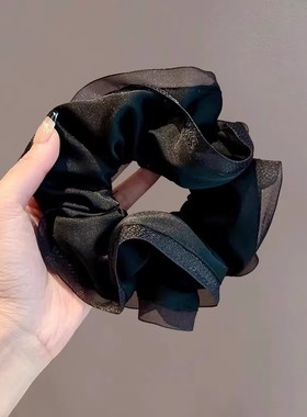 法式慵懒风木耳边大肠发圈百搭头绳头花黑色扎马尾发绳高级感头饰