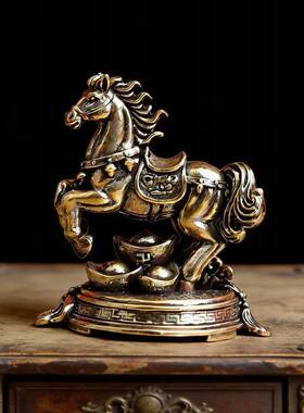 复古黄铜元宝马摆件家居桌面办公室茶宠雕像工艺品马到成功生肖马