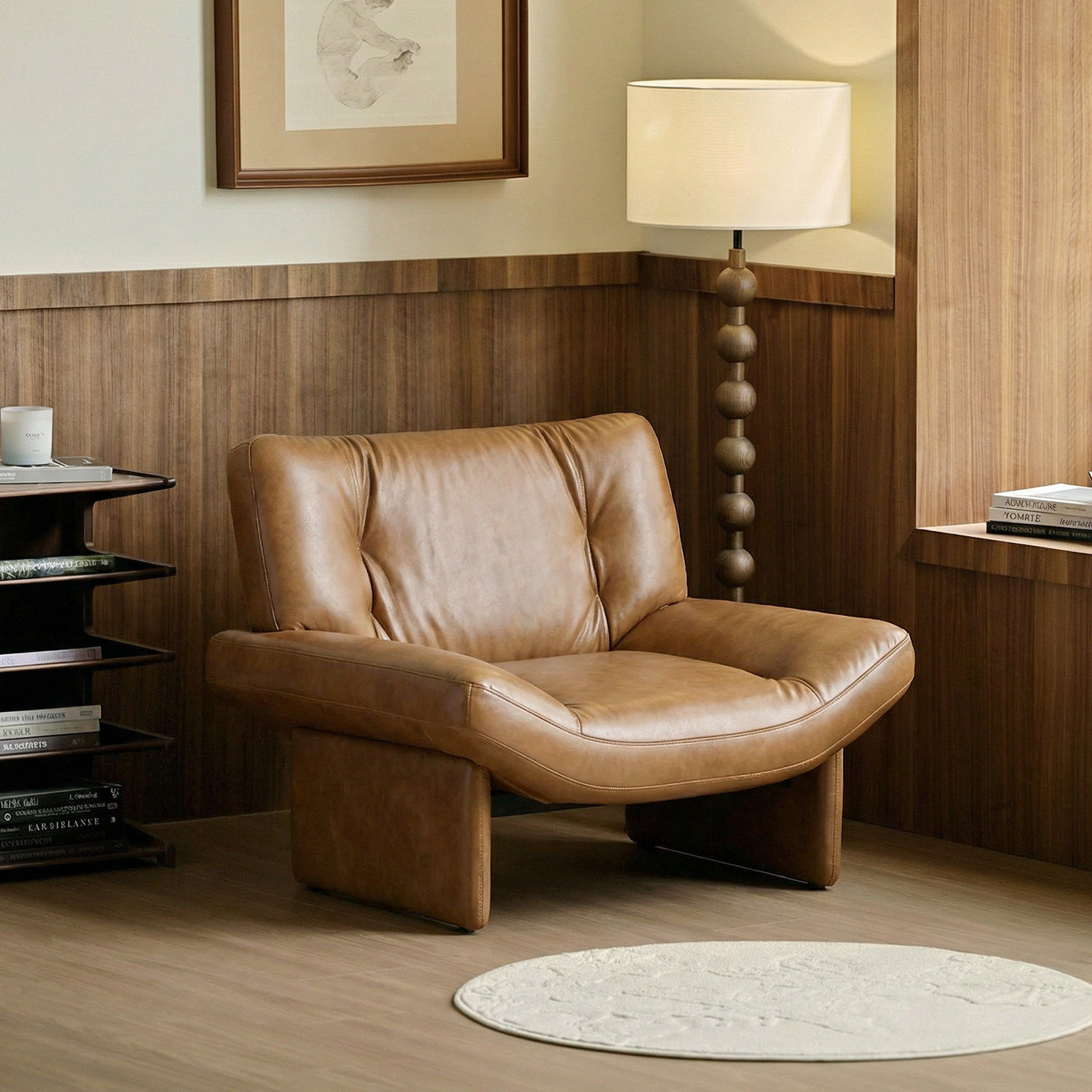 作壳ZOK 棕屿椅 现代休闲单人大座深沙发椅客厅油蜡生态皮中古风