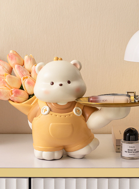 可爱小熊玄关钥匙收纳托 托盘摆件客厅茶几电视柜插花装饰品乔迁