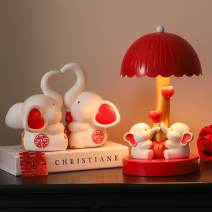 结婚礼物送新人新娘高档实用卧室大象长明灯布置婚房装饰订婚摆件