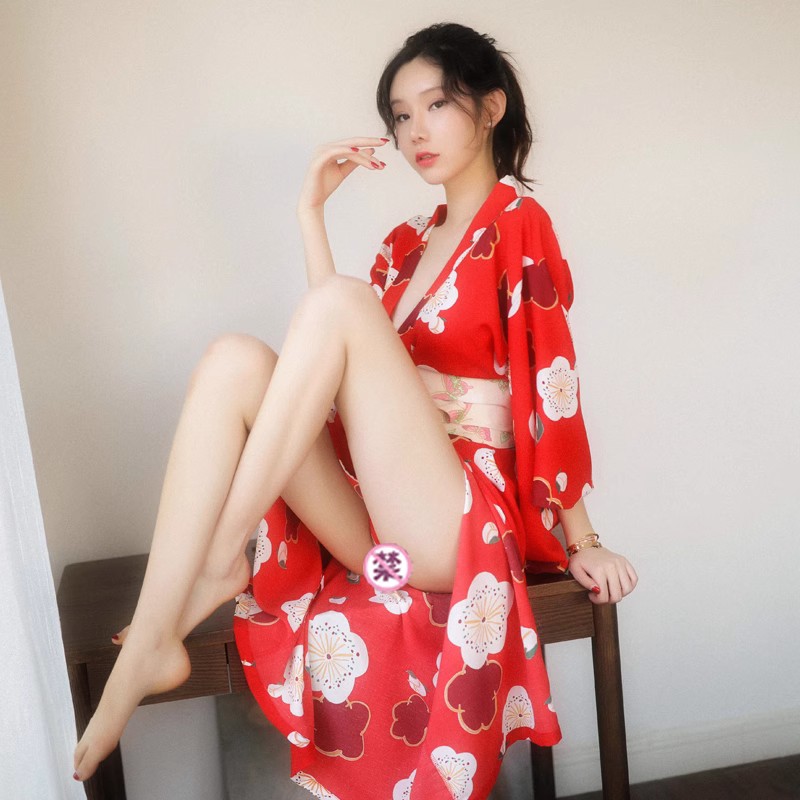 性感睡衣女式日本和服樱花浴衣长款诱惑睡裙开衫复古旗袍纯欲夏季