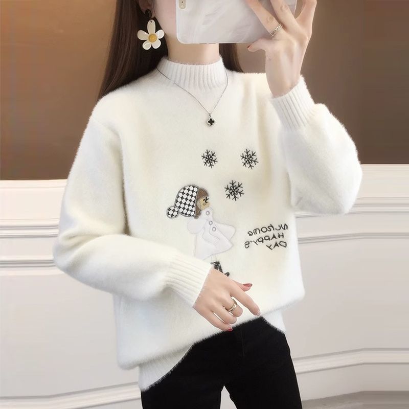 【绵羊绒】羊绒女衫雪尼尔水貂绒半高领毛衣加厚内搭羊毛打底衫冬