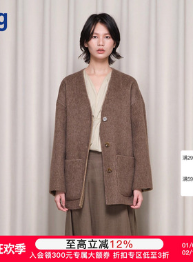 【BOTTOM NOTES】hug 2025秋冬新款双面穿v领绵羊毛大衣落肩外套