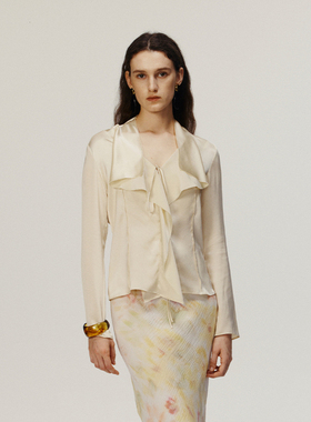 【AETNA PROJECT】hug 2025早春新款香槟黄修身垂褶衬衣