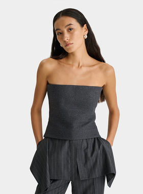 【deepmoss】hug 2025秋冬新款深灰色贝壳纹理拼接弹力抹胸