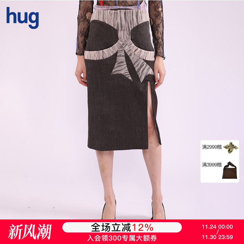 hug 买手店 LOUIS SHENGTAO CHEN 棕色毛料蝴蝶结泡泡包臀半裙