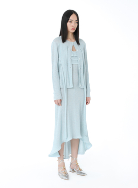 【LOUIS SHENGTAO CHEN】hug SS24新款时髦淡蓝闪钻针织开衫女