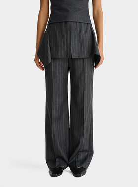 【deepmoss】hug 2025秋冬新款深灰色层叠衬衫腰头羊毛直筒长裤