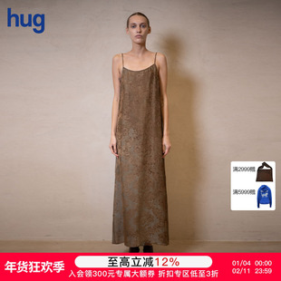 【UMAWANG】hug 2025春夏新款复古长款吊带刺绣连衣裙