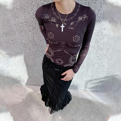 【MARINE SERRE】hug 花卉圆领印花打底衫长袖上衣