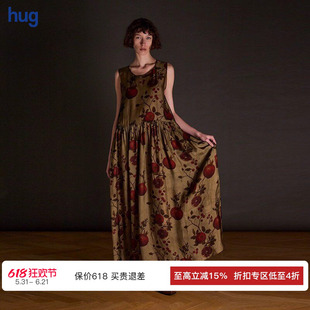 【UMA WANG】hug 2025秋冬新款复古无袖石榴印花背心连衣裙