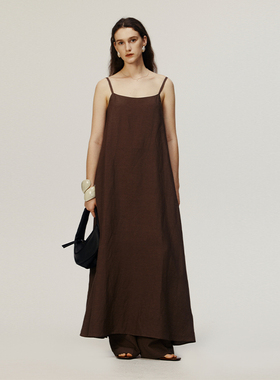 【AETNA PROJECT】hug 2025早春新款褐色简约宽松吊带连身裙