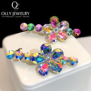 小号K9水晶弹簧扣夹后脑勺顶夹边夹高档水钻发夹花朵气质半扎发卡