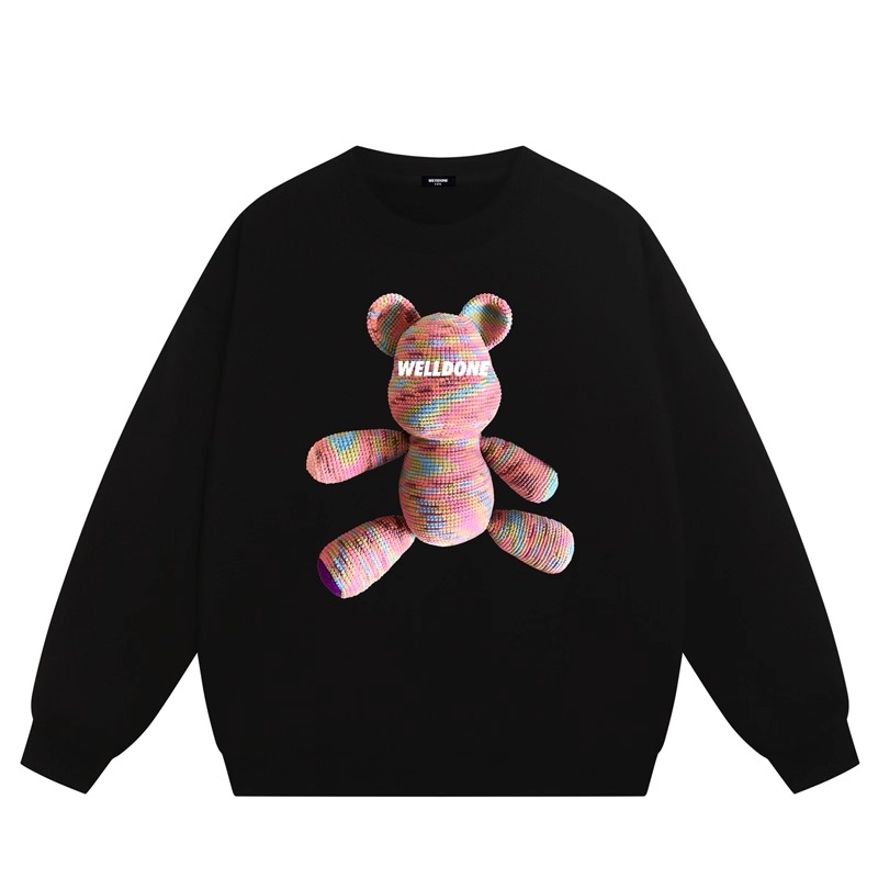 WE11DONE CDG*25AW美式潮牌小熊印花宽松情侣款加绒圆领卫衣男