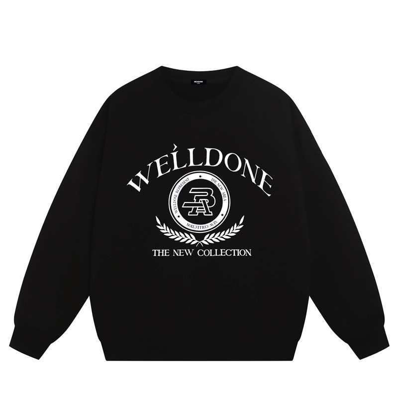 WE11DONE CDG*25AW小众潮牌字母印花情侣款重磅宽松加绒圆领卫衣