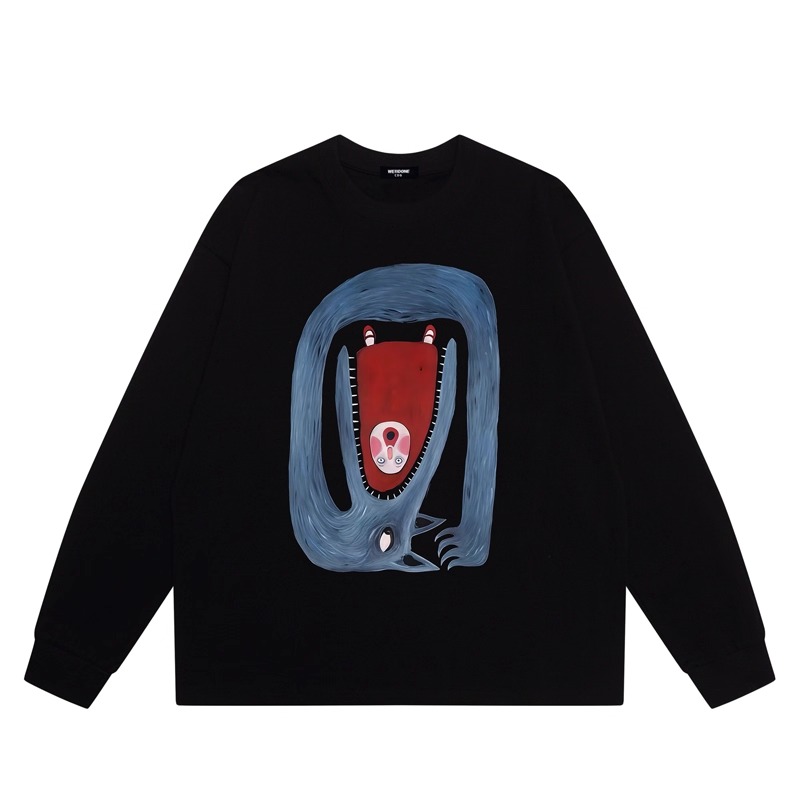 WE11DONE CDG*25AW小众潮牌动漫印花情侣重磅纯棉宽松打底衫t恤男