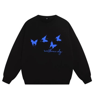 WE11DONE 25AW小众潮牌蝴蝶印花情侣宽松重磅加绒圆领卫衣男 CDG