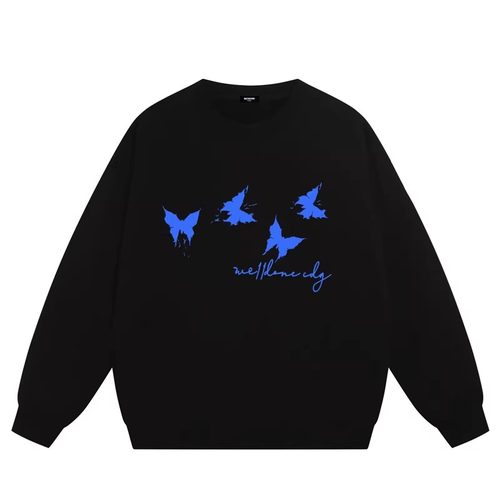 WE11DONE CDG*25AW小众潮牌蝴蝶印花情侣宽松重磅加绒圆领卫衣男