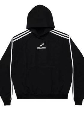 WE11DONE TRACK*25AW美式潮牌三道杠小众设计情侣款百搭连帽卫衣