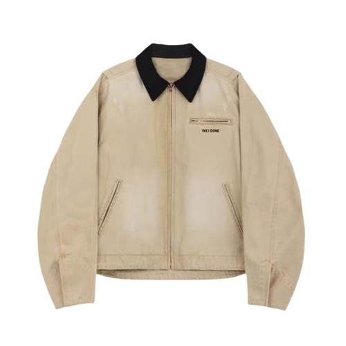 WELLDONE水洗做旧磨破刺绣字母工装夹克美式宽松休闲潮牌加厚外套