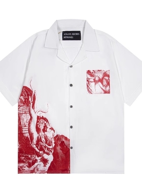 ERD*25SS忧郁的富二代个性小众宽松休闲图案印花口袋短袖衬衫男