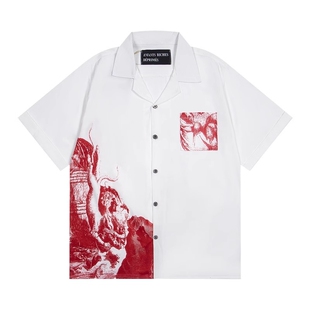 ERD*25SS忧郁的富二代个性小众宽松休闲图案印花口袋短袖衬衫男