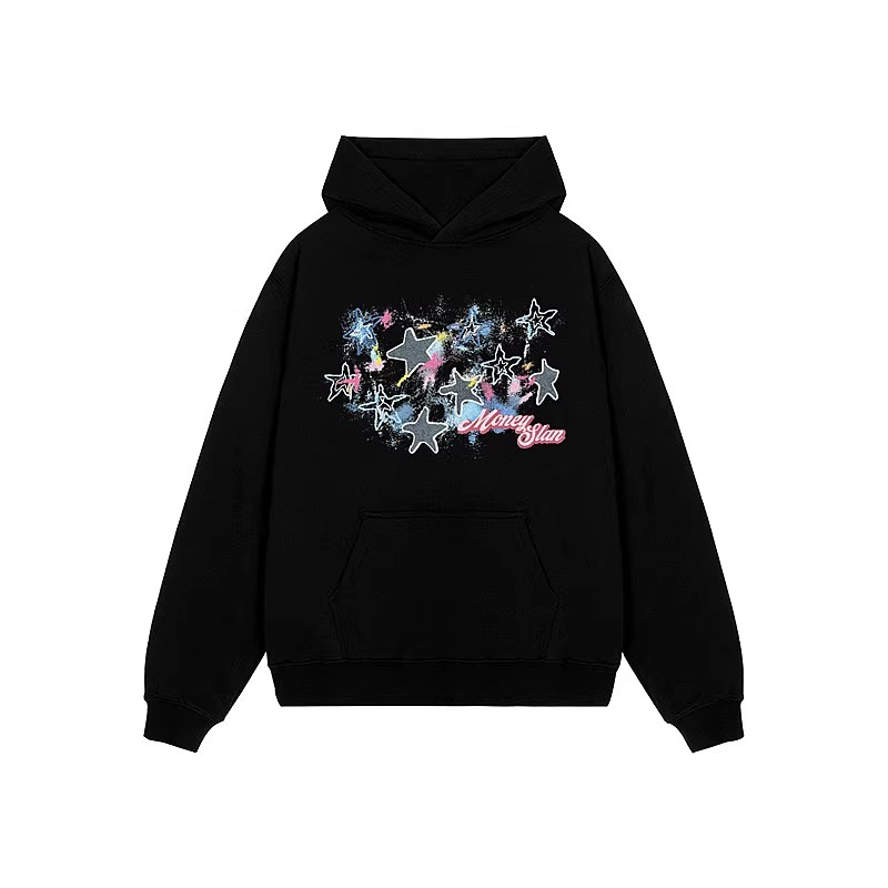 MONEYSLAN*25AW小众潮牌星星印花设计情侣款加绒宽松百搭连帽卫衣