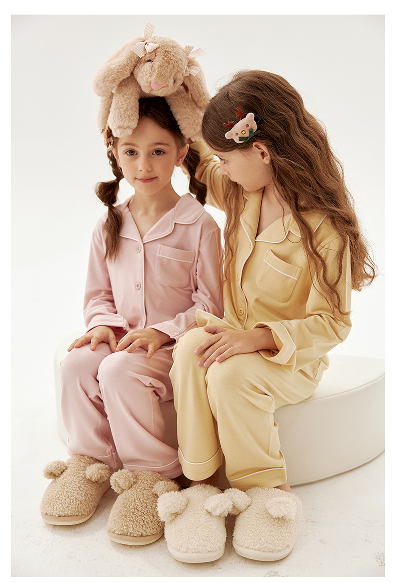 JOANNA LONNG女童亲子粉色黄色紫色翻领暖暖姜发热保暖家居服套装