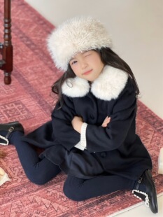 冬季新品女童英伦风气质千金小姐毛呢加棉厚款大衣外套 白毛领